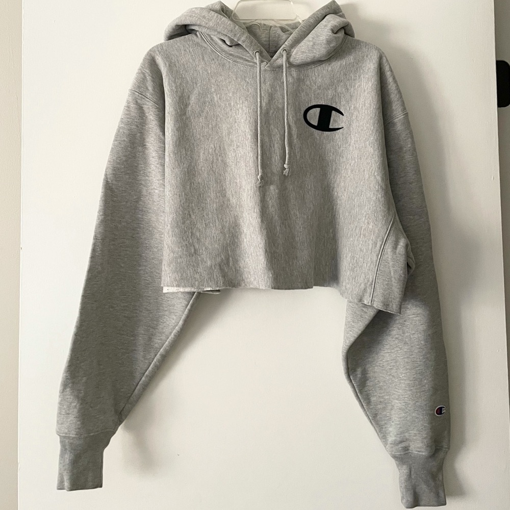 Grey Champion Crop Top Hoodie